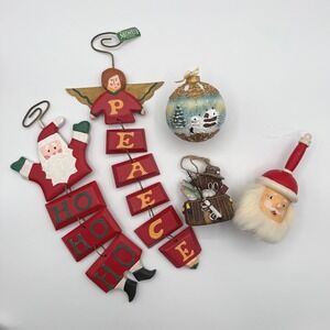 Mixed LOT Decor‎ with Vintage Dept 56 Christmas Wood Bell Ornament Santa Claus